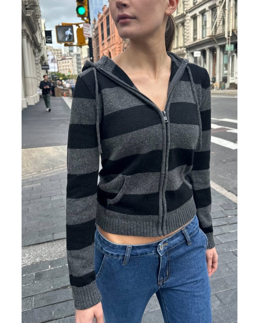 Brandy Melville Alana Wool Stripe Zip-Up Sweater